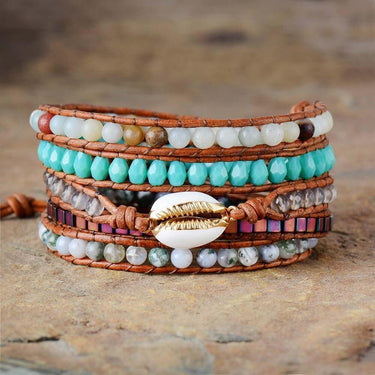 Golden Shell Amazonite and Moss Agate Wrap Bracelet-Your Soul Place